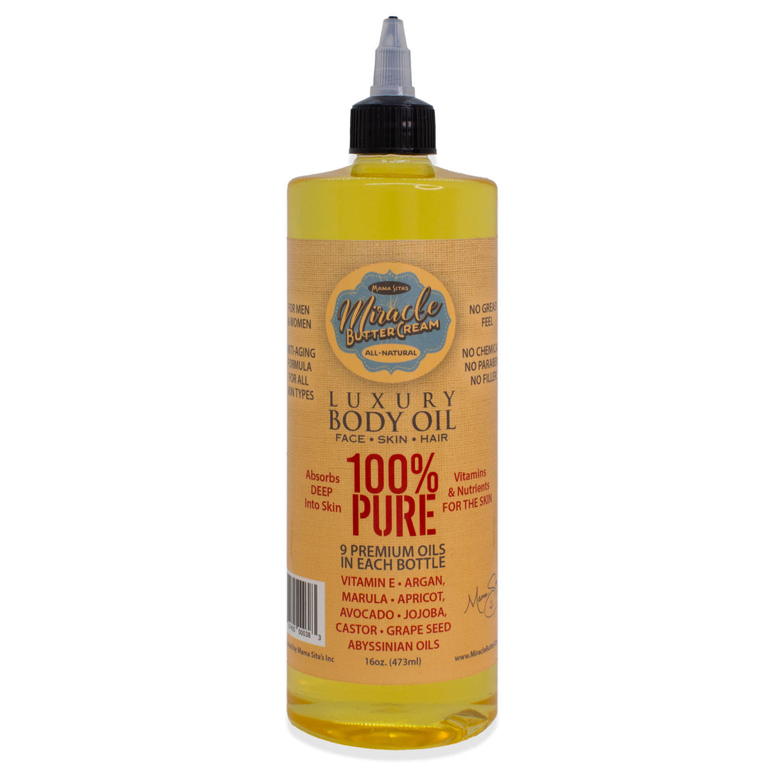 Sensitive Skin Solutions Luxury Body Oil for Face, Skin & Hair 16oz. miraclebuttercream.com