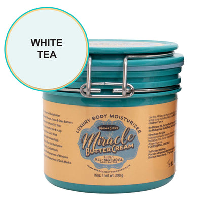 White Tea Miracle Butter Cream label 16oz., miraclebuttercream.com